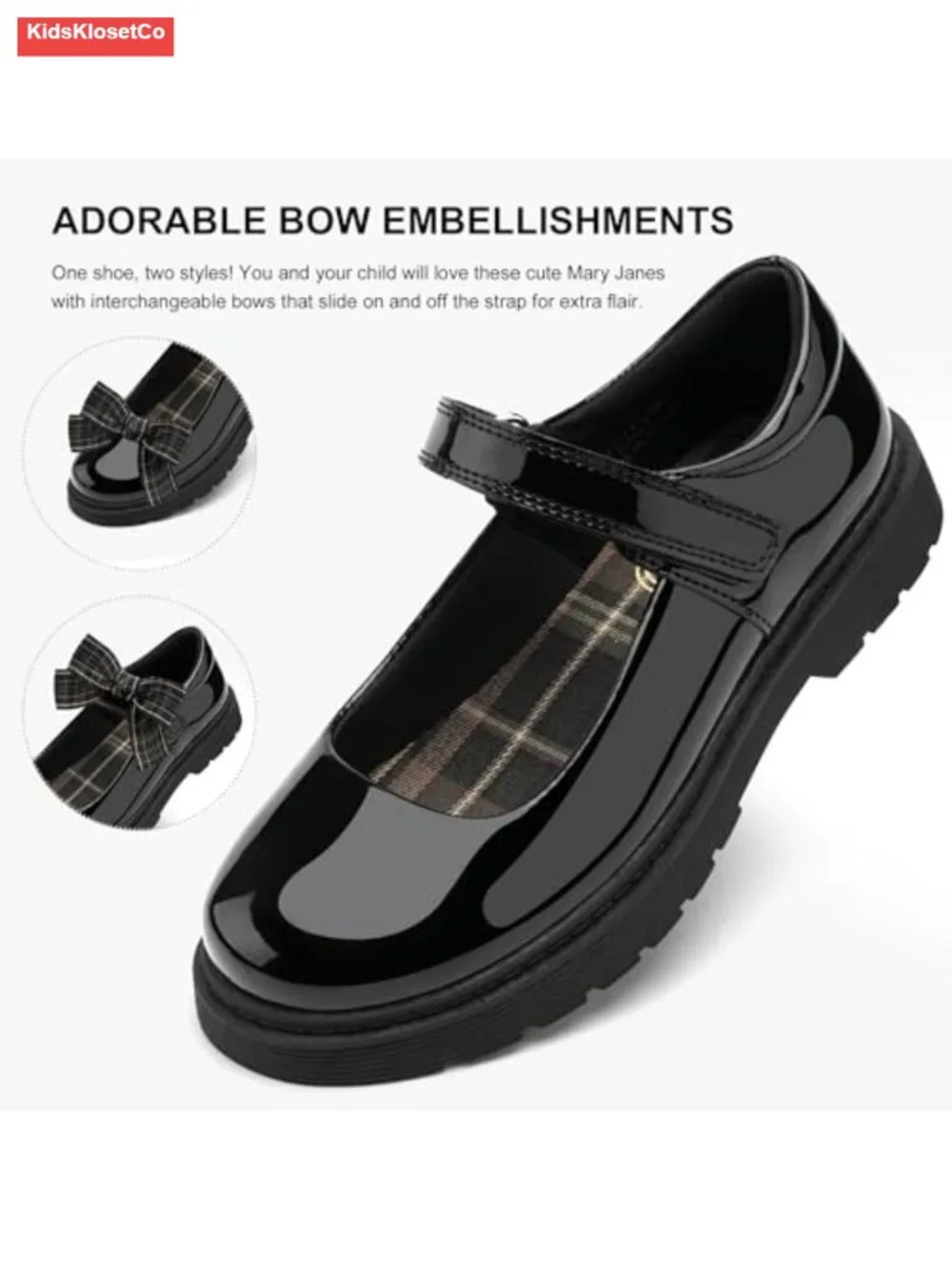 Girls Mary Jane Flats Dress Shoes Detachable Bow Uniform